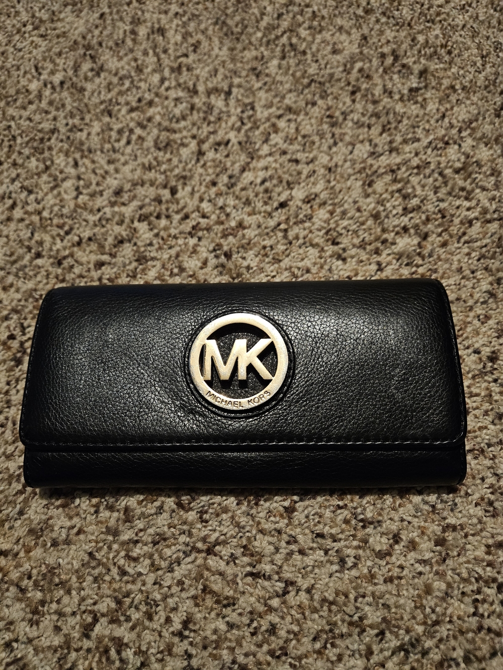 Michael Kors Black Leather Wallet with Gold MK Emblem